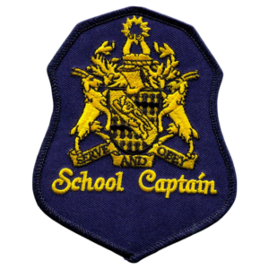 School captain badge with floating text